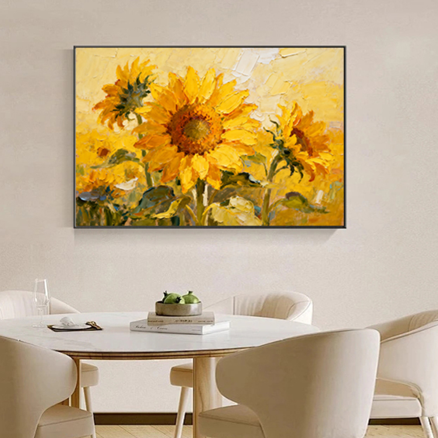 可班手绘油画金葵繁花卧室装饰画