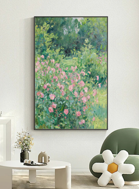 可班手绘油画绿篱花韵玄关挂画