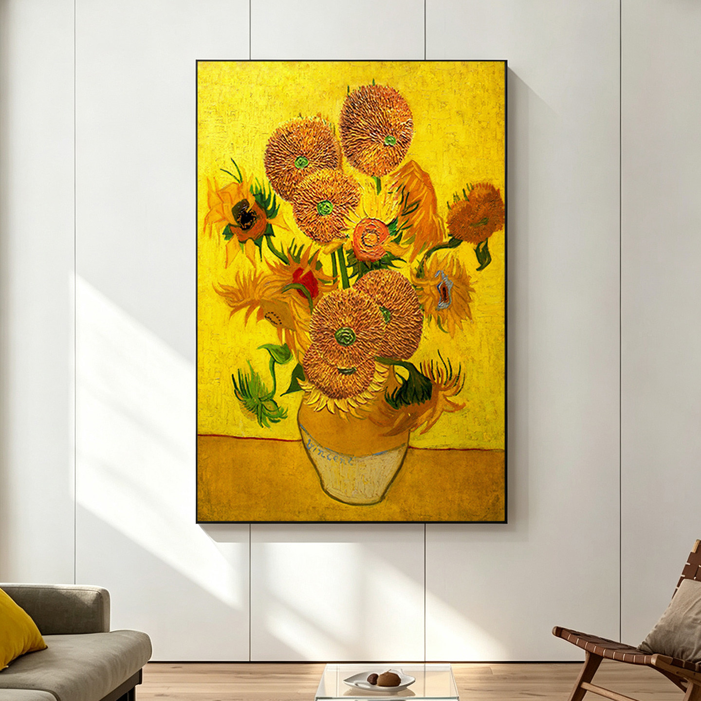可班手绘油画梵高向日葵玄关挂画
