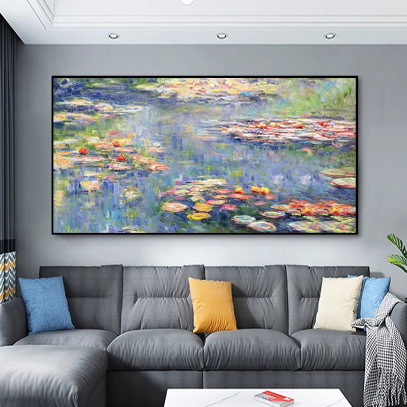 手绘油画莫奈睡莲手工风景印象派北欧玄关卧室客厅装饰画艺术挂画图片