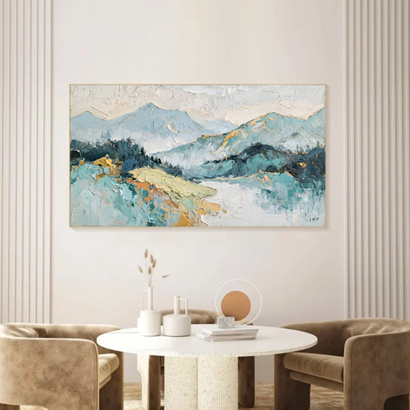 可班纯手绘油画青岚山居客厅挂画