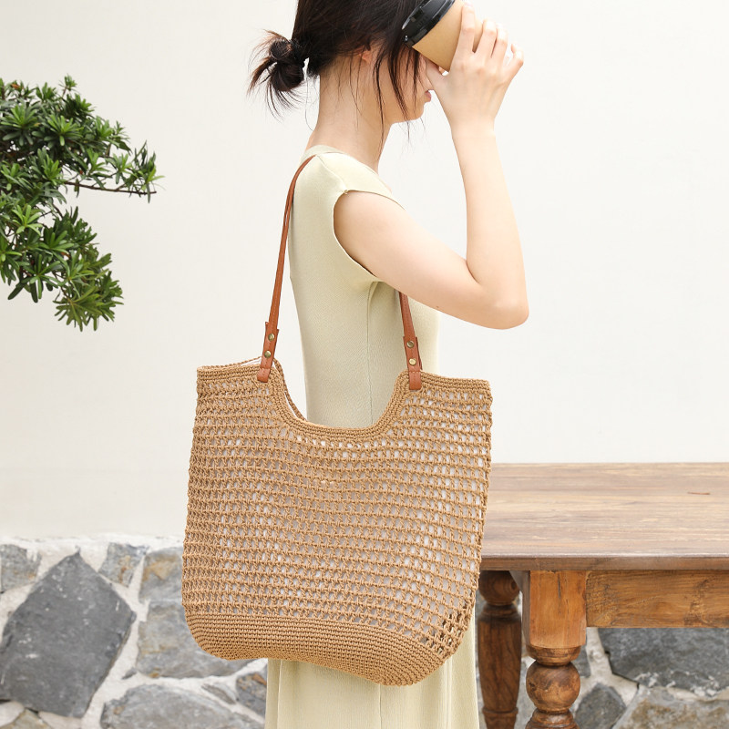 ins森系文艺复古手工编织包休闲棉线单肩包托特包毛线包购物袋女,箱包皮具/热销女包/男包,托特包,淘宝优惠券,粉丝福利购,淘宝优惠卷