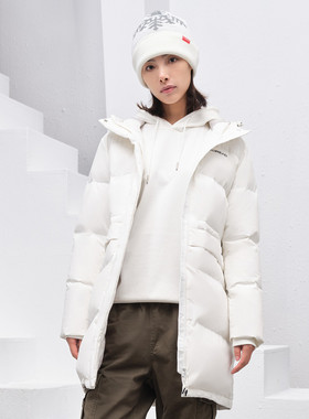 探路者羽绒服女 秋冬户外中长款防风保暖连帽羽绒外套TADI92188