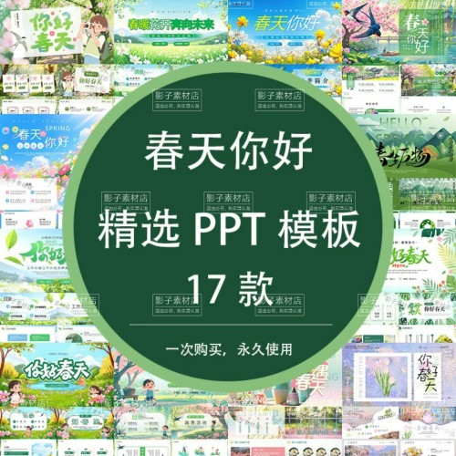 绿色简约春天的仪式感青绿国潮水墨山水风春天你好春季新春日PPT
