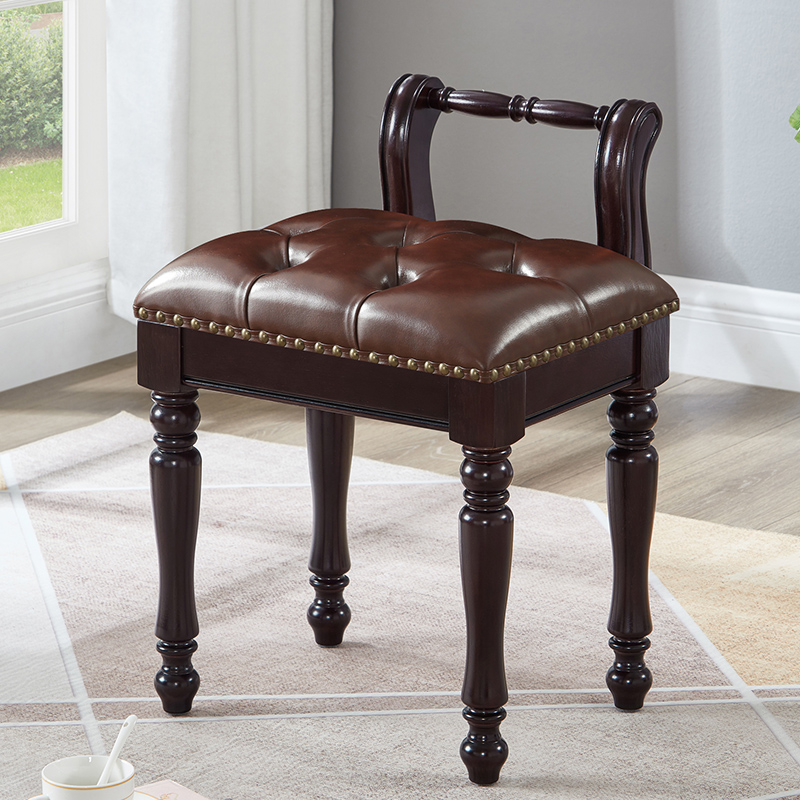 美式黑胡桃色实木梳妆凳