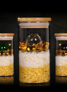 安忍水摆件五黄二黑水晶碎石龙银玻璃瓶六帝钱家居客厅吉祥物