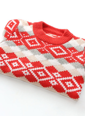男童民族风女童针织衫儿童拜年红色羊毛衫2025秋冬装新款双层毛衣