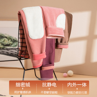 护腰德绒棉裤 女士内穿保暖裤 女秋冬季 打底裤 一体绒 自发热加绒大码