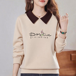 上衣 气质洋气宽松长袖 外贸出口纯棉POLO领休闲外穿卫衣女秋季 时尚