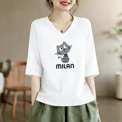 纯棉100%大码中袖t恤女夏季