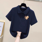 POLO领短袖 新款 t恤女休闲百搭宽松气质上衣 100%纯棉夏季 清仓捡漏
