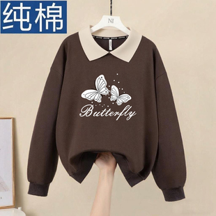 POLO领显瘦遮肚上衣女 卫衣秋冬韩版 大牌出口100%纯棉休闲大码 长袖