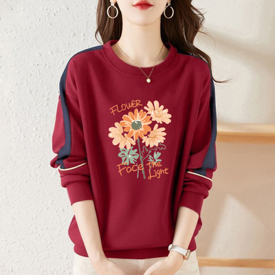 100%纯棉长袖印花减龄卫衣女