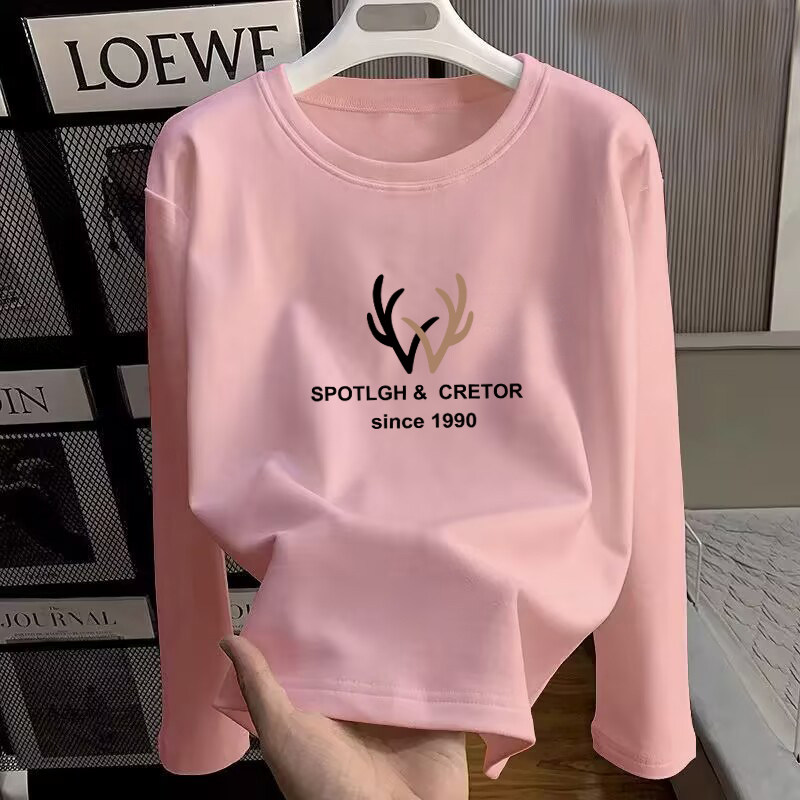 外贸出口100%纯棉减龄大码洋气T恤女春秋时尚气质百搭圆领上衣潮,女装/女士精品,大码内搭,淘宝优惠券,粉丝福利购,淘宝优惠卷