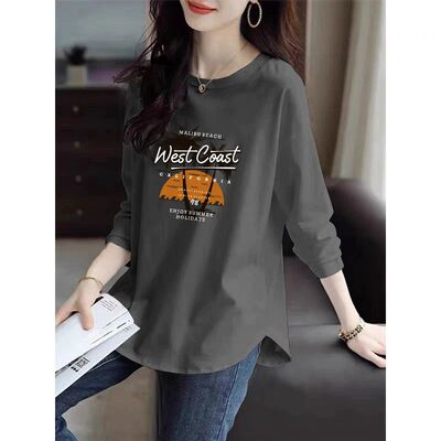 印花长袖t恤纯棉100%上衣