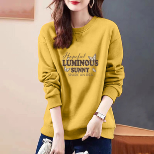 长袖 减龄韩版 女士上衣 印花卫衣秋冬新款 外贸出口纯棉100%休闲大码