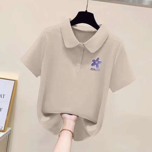 100%纯棉短袖上衣女夏季复古