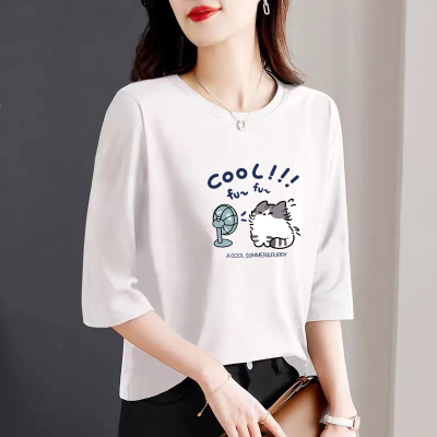 100%纯棉七分袖女士T恤上衣夏季