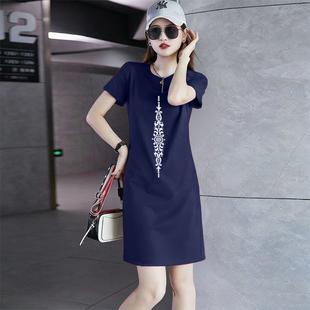 时尚 连衣裙女夏季 印花纯棉显瘦T恤裙潮 休闲短袖 大牌出口2026新款