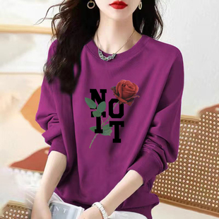 外贸大牌出口纯棉洋气印花卫衣女秋冬季 上衣 文艺减龄百搭显瘦长袖