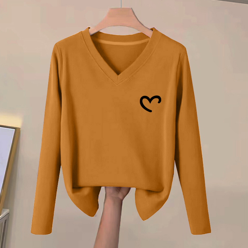 纯棉V领长袖t恤衫春秋