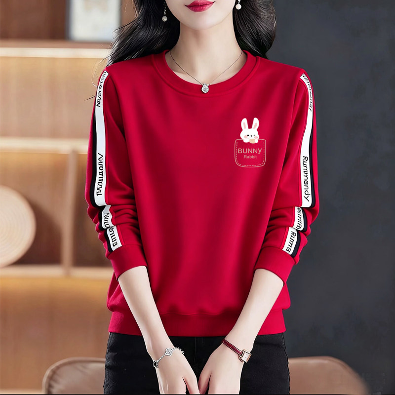 纯棉织带拼接长袖卫衣女秋冬