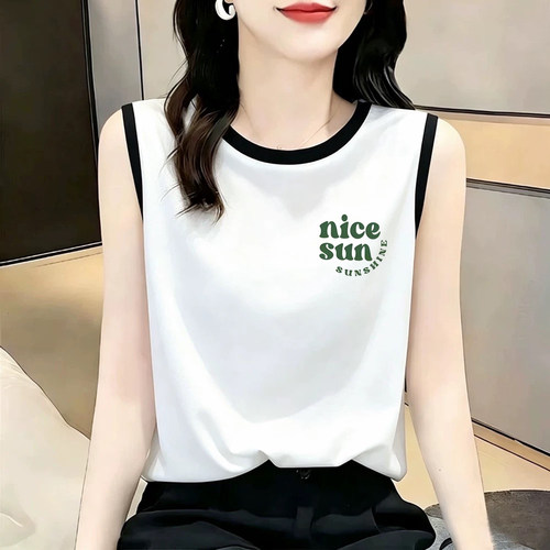 休闲撞色边无袖背心女夏季