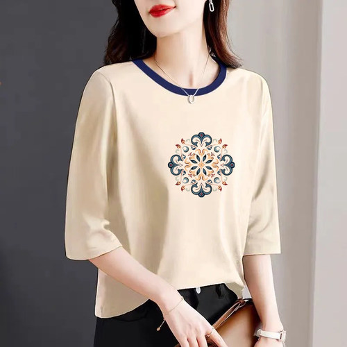 纯棉七分袖t恤女2025夏季