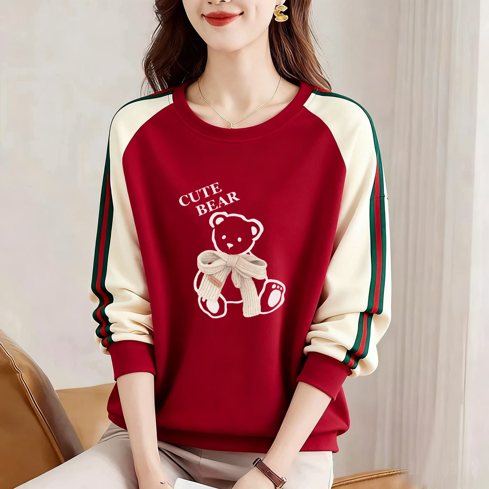 一线品牌清仓纯棉印花长袖卫衣女春秋大码显瘦休闲长袖撞色上衣潮,女装/女士精品,大码内搭,淘宝优惠券,粉丝福利购,淘宝优惠卷