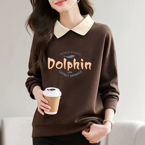 秋季气质翻领长袖纯棉卫衣