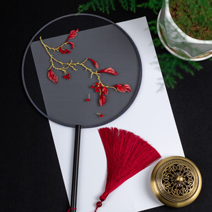 古风宫扇古典刺绣扇子中国风黑檀柄圆形团扇绣花扇汉服舞蹈扇子