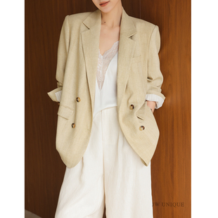 JWUNIQUE酒窝 风杏雅裁 黄杏色春秋宽松休闲西装高级感通勤外套女