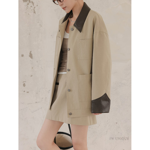JWUNIQUE撞色工装外套女夹克上衣
