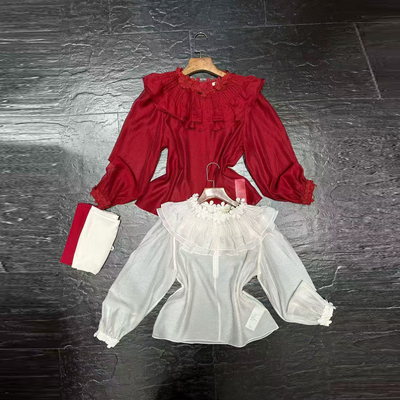 南油宫廷风法式大翻领刺绣衬衫