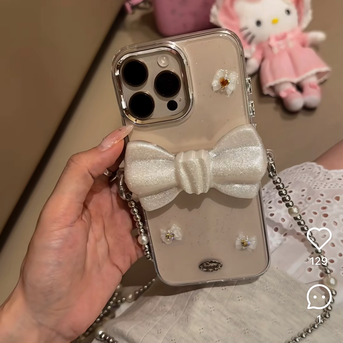 苹果16pro手机壳潮牌新款透明滴胶夏天女款立体蝴蝶结背夹创意个性挂链ins风高级感小众iphone15promax保护套