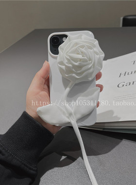 冷淡风复古白玫瑰苹果13手机壳情侣男女款花朵潮牌夏天创意个性小清新白色ins风新款iphone15promax保护套