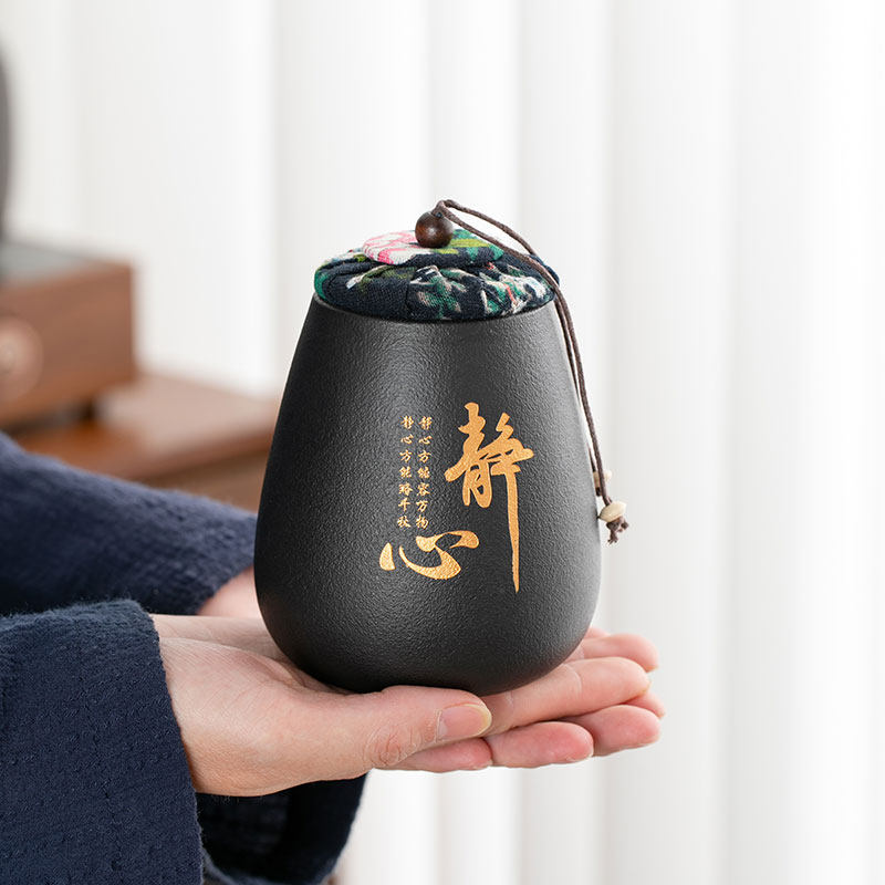 黑陶茶叶罐便携式小茶罐密封储藏罐陶瓷迷你小号装可定制茶叶罐