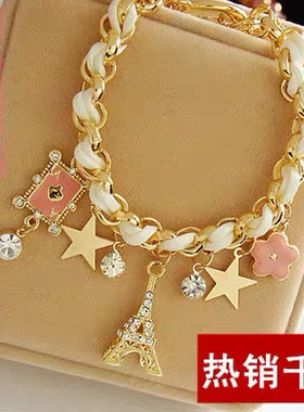 韩版时尚饰品 埃菲尔铁塔星星花朵扑克牌皮 爱心手链脚链两用