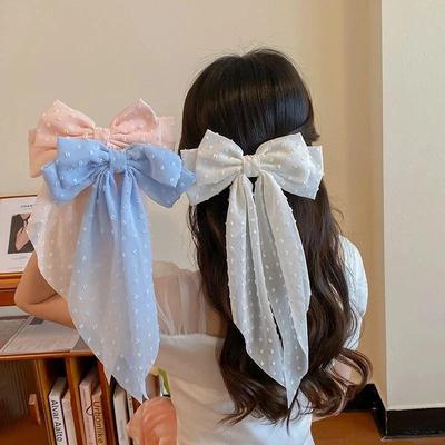 Chiffon Bow Hairpin Elegant Women Fashion Long Simple Solid