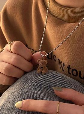 Cute Plush Bear Pendant Necklace for Girls Women Korean Fash
