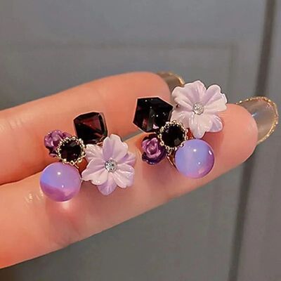 Purple Crysal Flower Sud Earrings for Woman Lilac Earrings K
