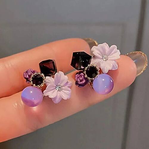 Purple Crysal Flower Sud Earrings for Woman Lilac Earrings K