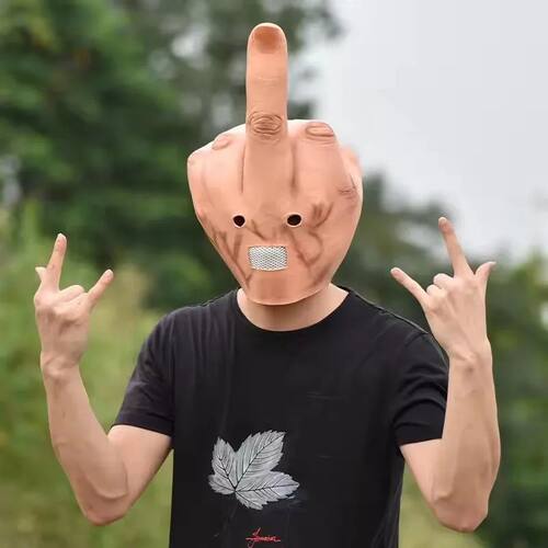 Halloween Funny Middle Finger Latex Headgear Mask Despise De