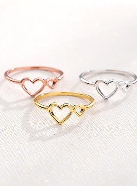 Romantic Hollow Out Two Heart Rings For Women Girls Opening
