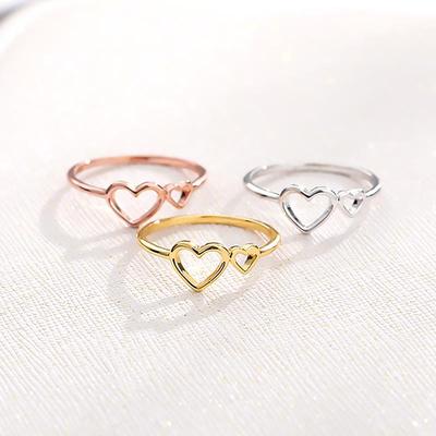 Romantic Hollow Out Two Heart Rings For Women Girls Opening