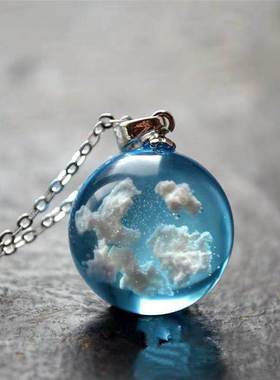 Chic Transparent Resin Rould Ball Moon Pendant Necklace Wome