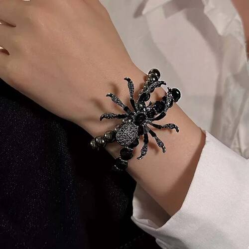 Gothic Black Spider Beads Bracelet for Women Men Unique Spid