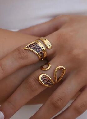 Sainless Seel Geomeric Leopard Prin Rings for Women Men Uniq