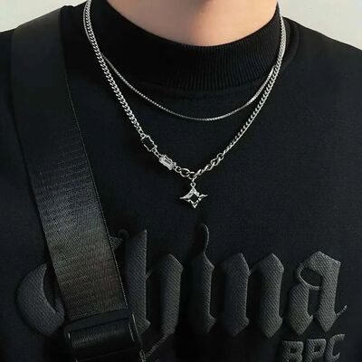 Hip Hop Zircon Sar Double Layer Necklace for Men Women nd Ch