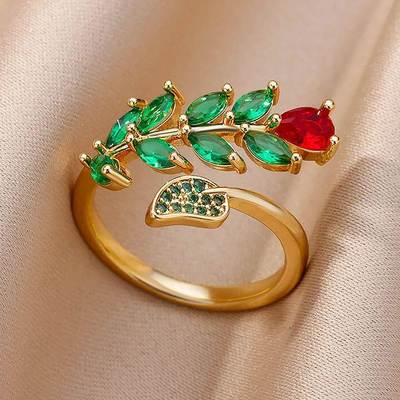 Zircon Flower Leaf Rings for Women Shine Opening Stainless S